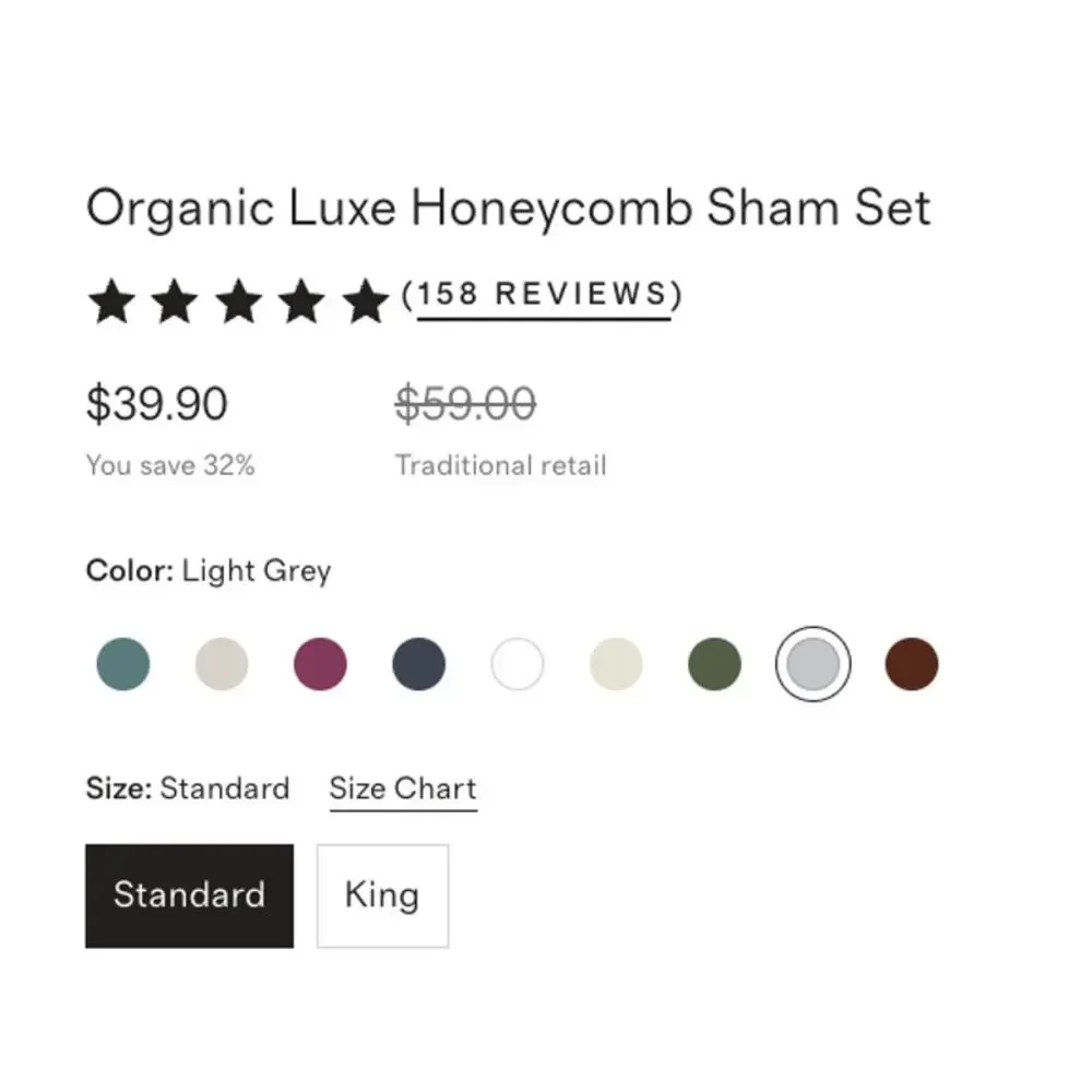QUINCE Organic Luxe Honeycomb Sham Set STANDARD in Grey